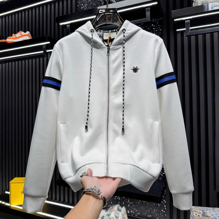 男士欧货高端刺绣连帽开衫卫衣外套2025新款秋季潮牌运动休闲帽衫