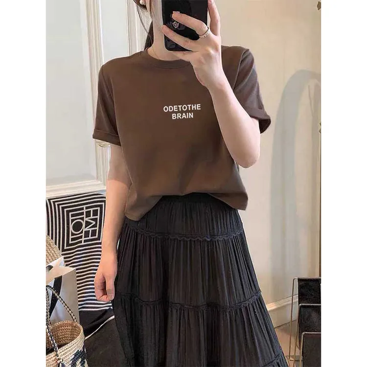 2025新款正肩圆领短袖t恤女时尚休闲百搭洋气显瘦基础款上衣夏季