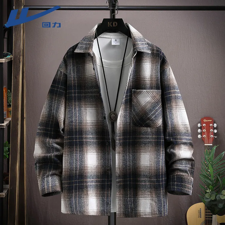 回力男士新款格子衬衫男款长袖上衣青少年帅气韩版春秋季大码寸衫