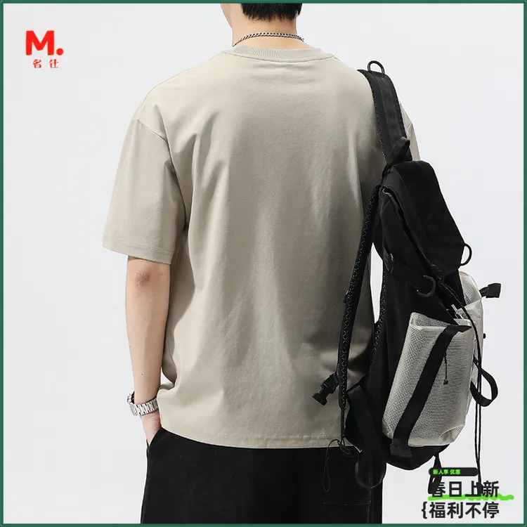 夏季男款宽松男士夏季宽松薄款休闲圆领短袖半袖美式春秋男装薄款