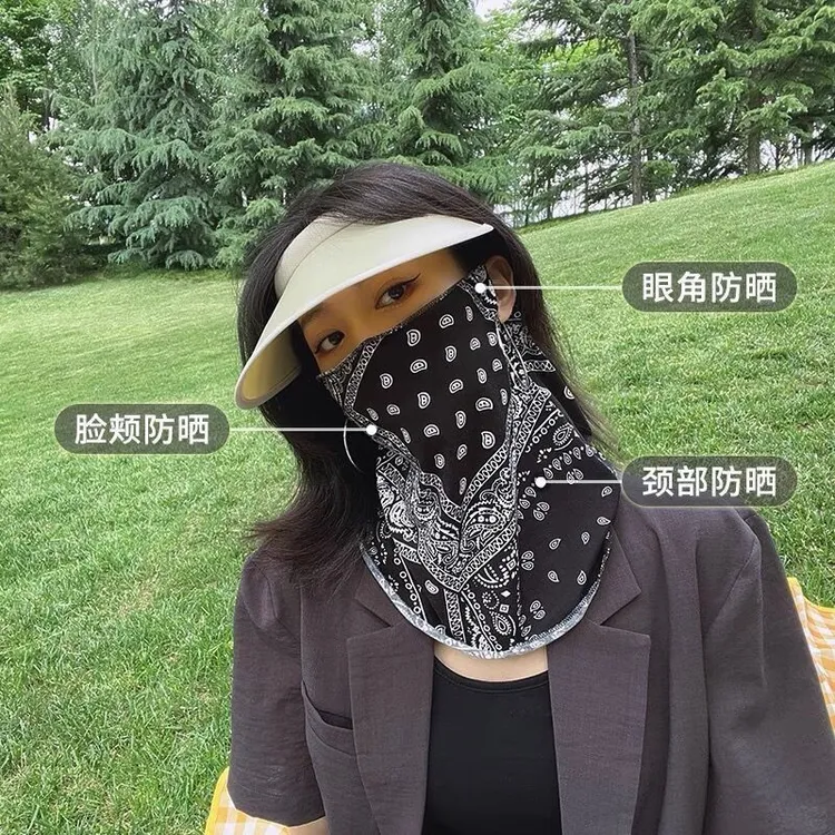 【高密冰丝】骑车防晒面罩挂耳全脸遮阳开车户外护颈一体围巾面纱