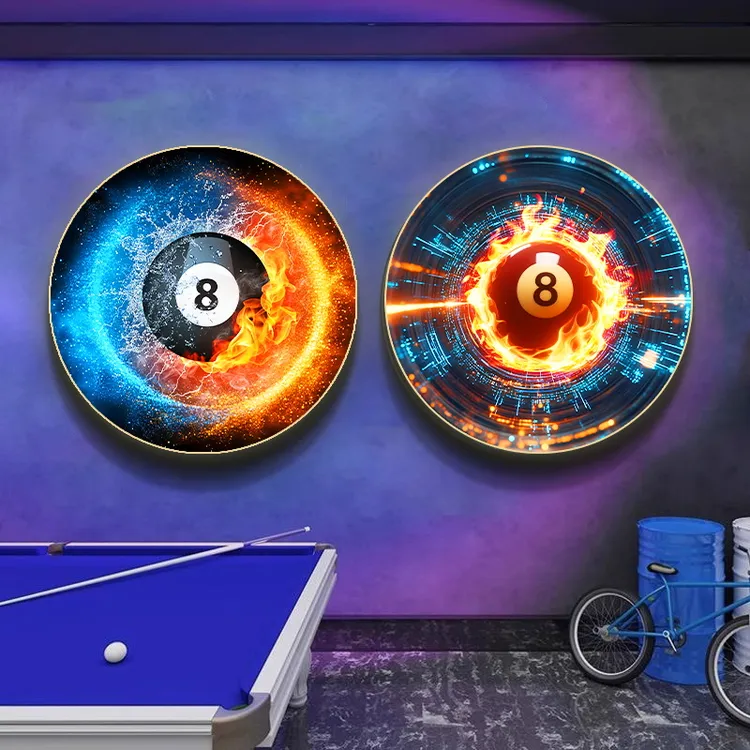 黑八球装饰画台球厅发光挂画电竞房斯诺克桌球馆俱乐部墙面led画