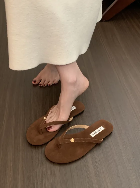 小香风人字拖仙女风罗马风格平底网红百搭纯色胶粘鞋简约凉拖鞋