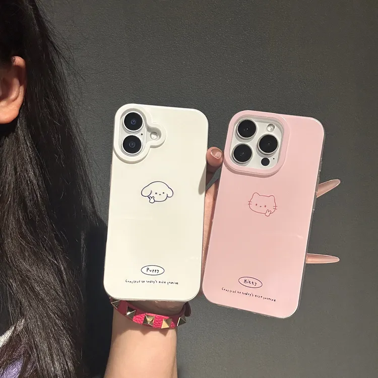 情侣比耶小猫imd适用苹果1615华为p70手机壳iPhone14oppo防摔可爱