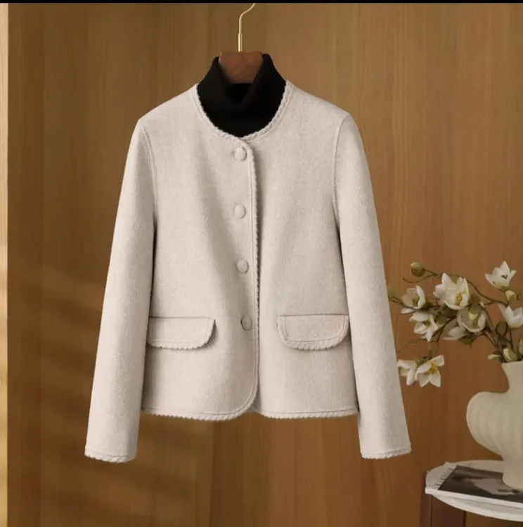 2025秋冬新款小香风双面羊毛大衣短款小个子百搭气质外套