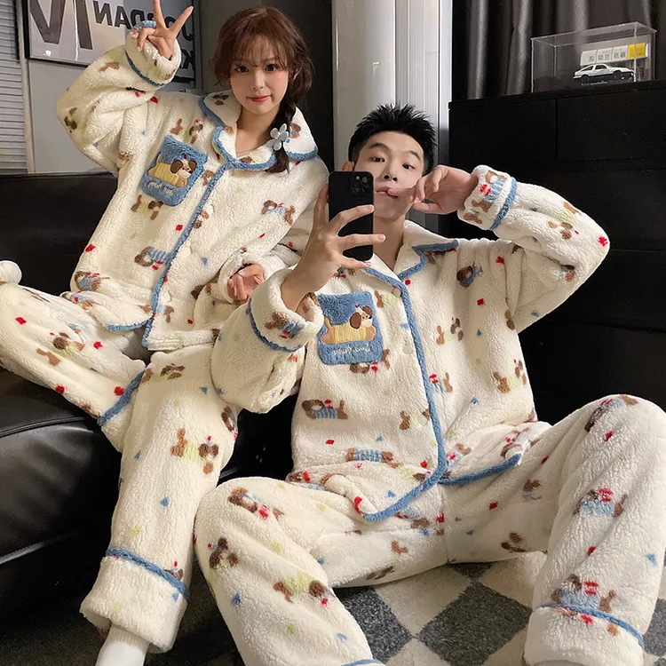 腊肠狗情侣睡衣女珊瑚绒秋冬季2025新款冬季法兰绒卡通冬天家居服