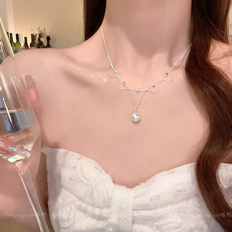 合金手链 法式蕾丝碎闪珍珠吊坠项链小众设计高级感轻奢简约百搭