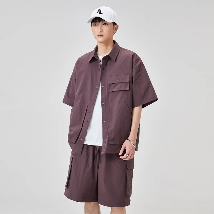 【雷军同款】凡客夏季新款工装衬衫短裤套装潮流口袋设计感休闲短