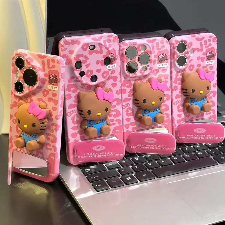 粉豹纹kitty酱公仔支架适用iPhone17苹果16手机壳华为vivoppo小米