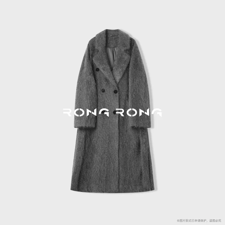 溶溶【红人星宴】RONGRONG 100绵羊毛双排扣廓形长大衣2512K900