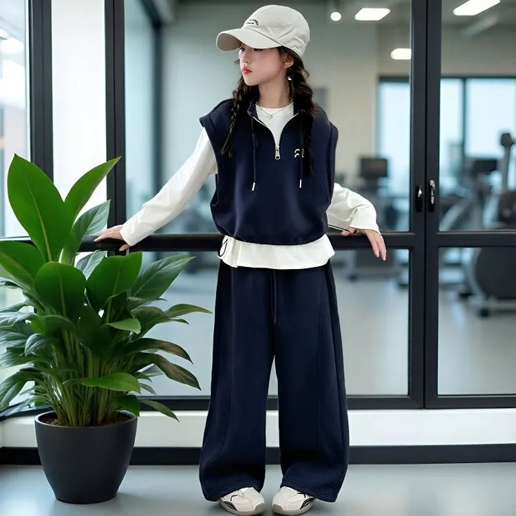 女童三件套两件套秋款春秋洋气早秋套装中大童新款女童秋装新潮款