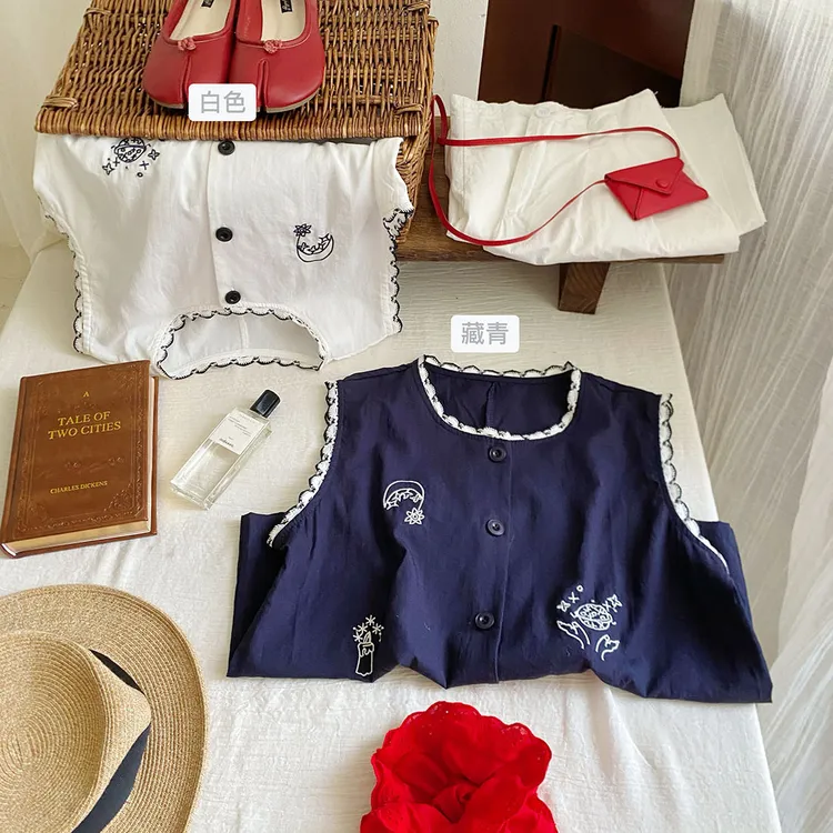 韩感精美重工刺绣无袖马甲女夏季单排扣蕾丝花边休闲宽松小衫