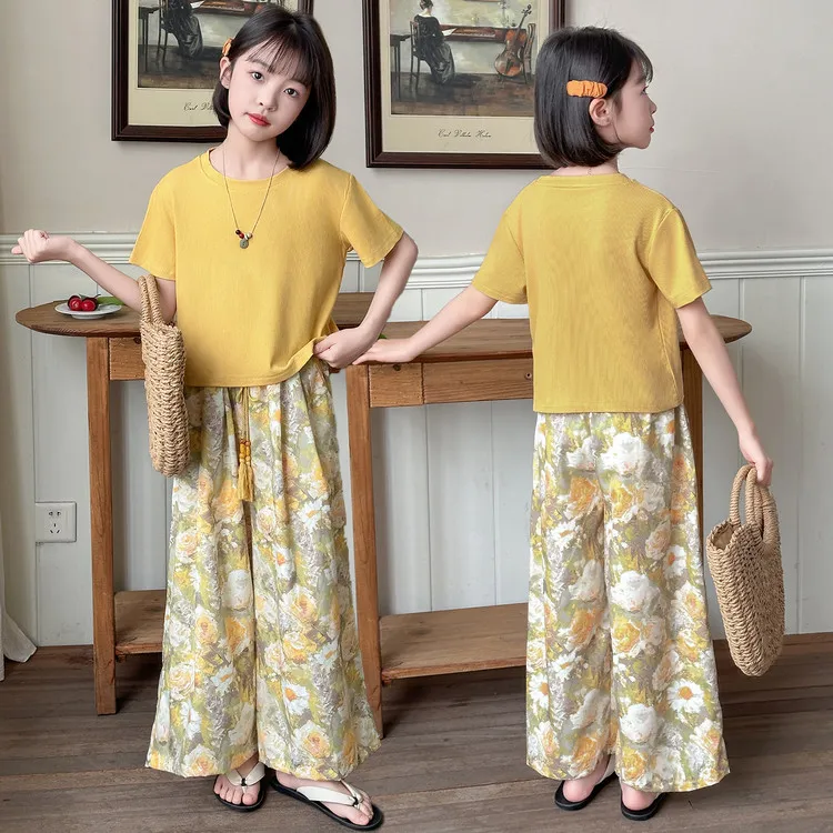 儿童套装女童休闲夏季阔腿宽松洋气时尚夏装薄款中大童防蚊裤套装