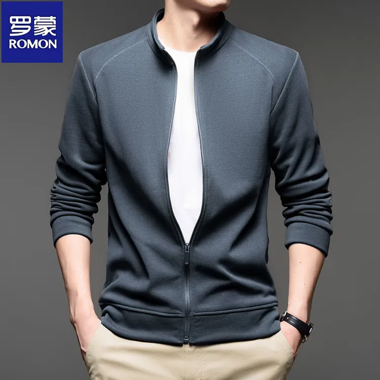 【含山羊绒+桑蚕丝】罗蒙立领夹克男休闲拉链开衫秋冬保暖卫衣外套