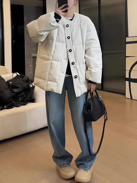 宽松直筒牛仔裤女新款2024秋季梨形身材拖地弯刀大码窄版阔腿裤