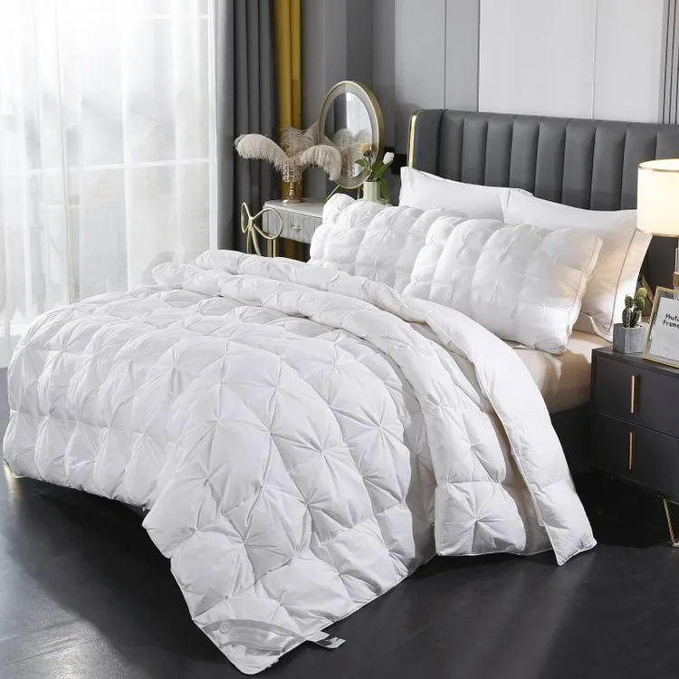 新款高档全棉充绒加厚95%白鹅绒羽绒被纽花款酒店冬被子母被丝绒