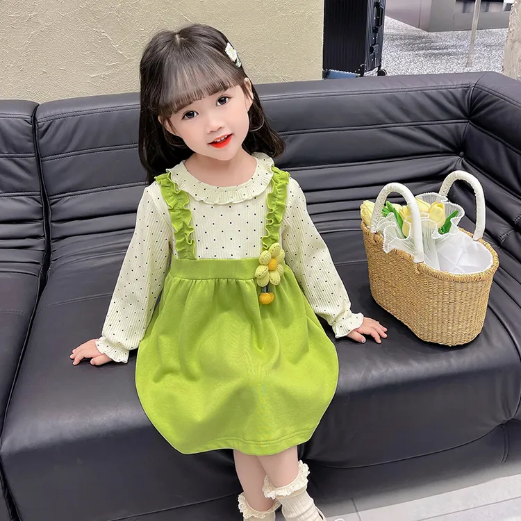 女童裙子春秋季2025新款儿童甜美洋气女宝宝春秋款假两件连衣裙潮