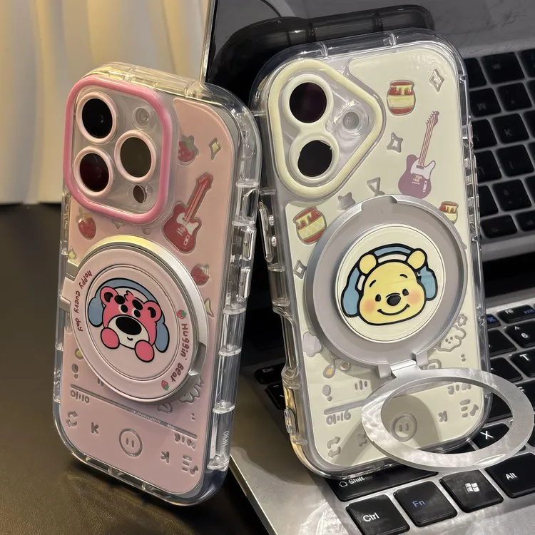 适用iPhone17/16promax可爱草莓熊支架壳小米17/15新款华为pura80