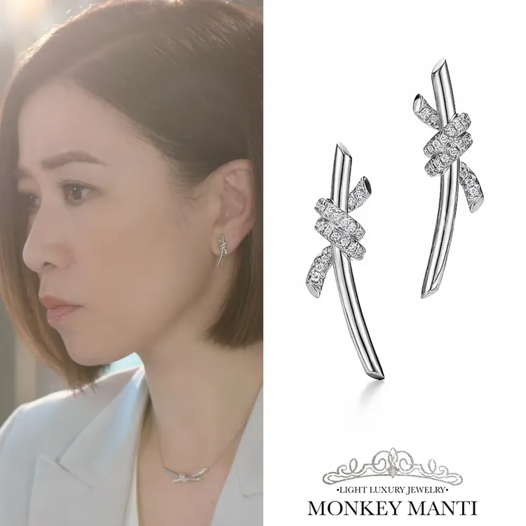 925银耳饰 【Man姐文慧心同款】知性优雅简约风绳结半钻耳钉&项链
