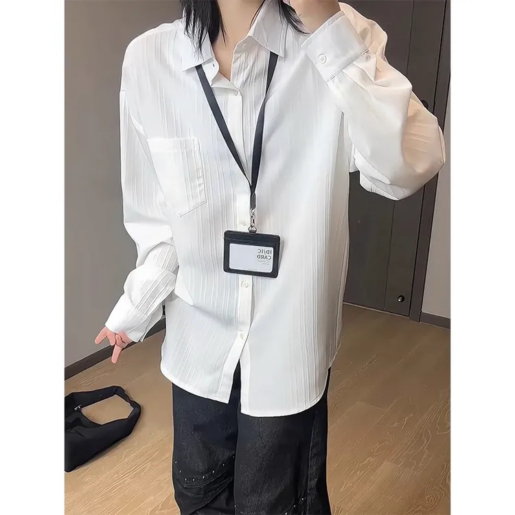 Cardanro/卡丹路黑色长袖衬衫男女秋季高级感白衬衣休闲开衫外套