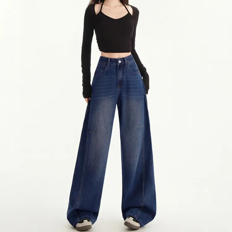 嘻哈个性阔腿牛仔裤女春秋季新款设计感宽松显瘦显高拖地牛仔裤子