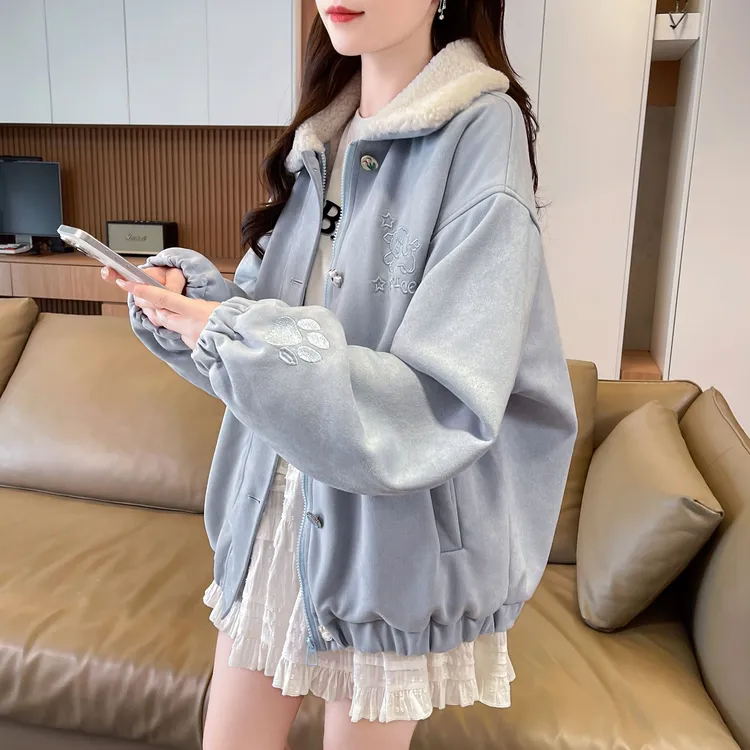 高级感超好看韩系外套女秋冬季新爆款加绒夹克初高中学生拉链上衣