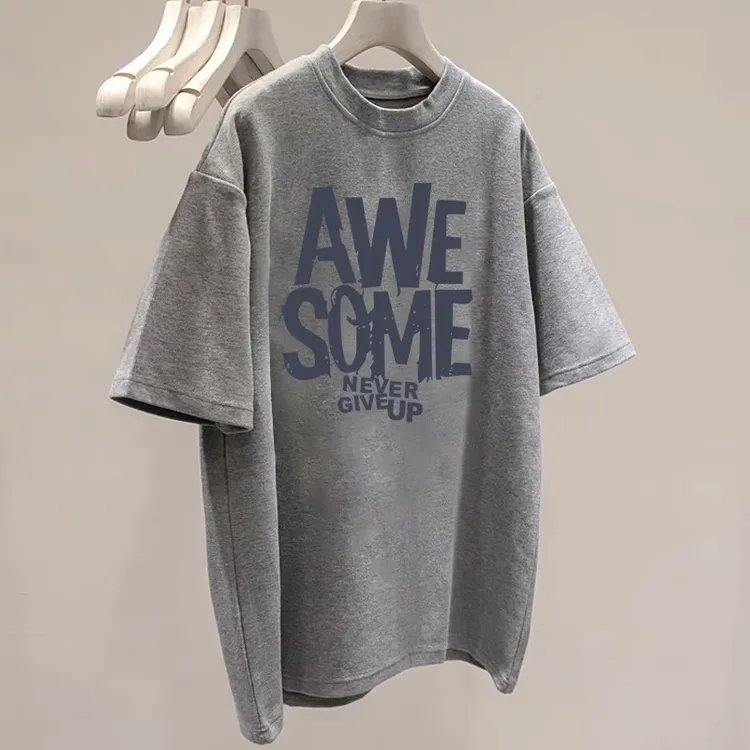 爆款磨毛短袖t恤女中长款搭配鲨鱼裤上衣加厚款打底衫春秋冬季潮