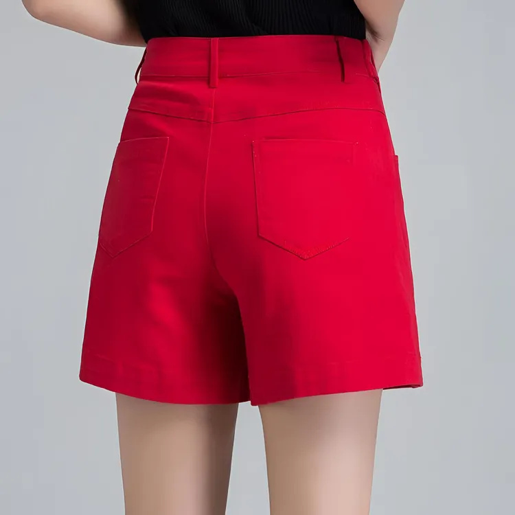 红色牛仔短裤女夏季高腰短裤显瘦宽松a字休闲五分裤2025夏天短裤