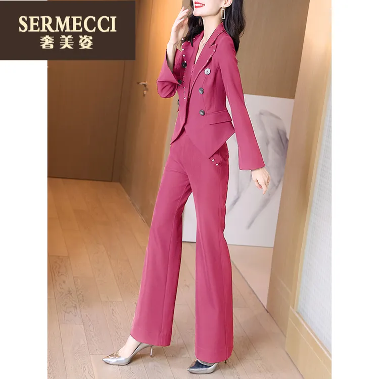 秋季女装2025年新款御姐轻熟风时尚减龄西装喇叭裤子两件套装