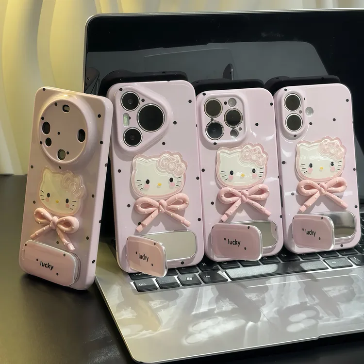波点蝴蝶结凯蒂猫支架适用苹果16菲林手机壳华为vivo小米15oppo