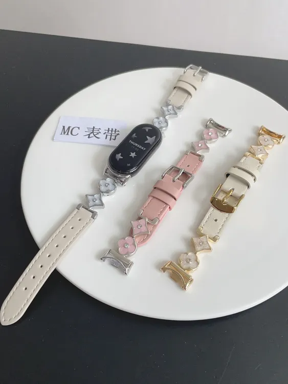 MC适用小米手环10表带镶钻贝母滴胶拼皮小米手环9/8代替换腕带