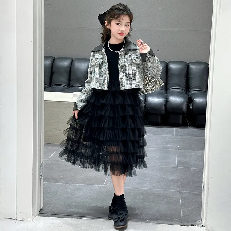 女童深秋韩系小千金套装连衣裙小香风外套加打底长袖裙子生日穿搭