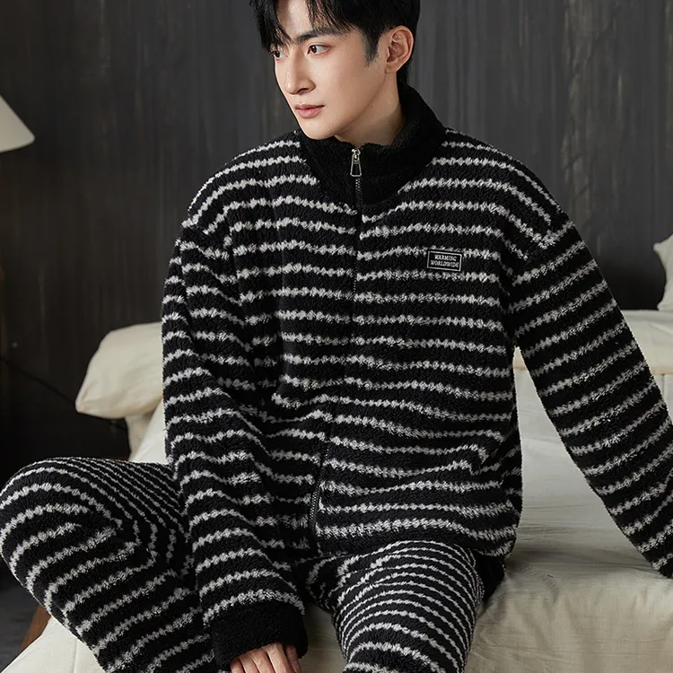 男士睡衣男款冬季珊瑚绒加绒加厚法兰绒秋冬款大码家居服冬天套装