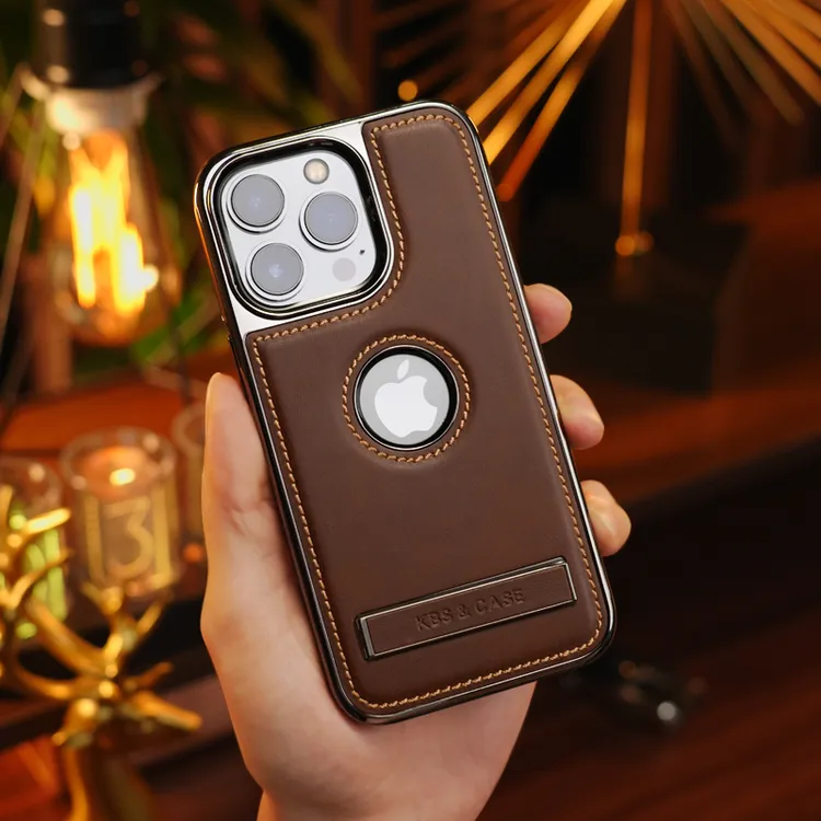 适用苹果16ProMax支架防摔手机壳高档商务iPhone15/13皮纹14简约