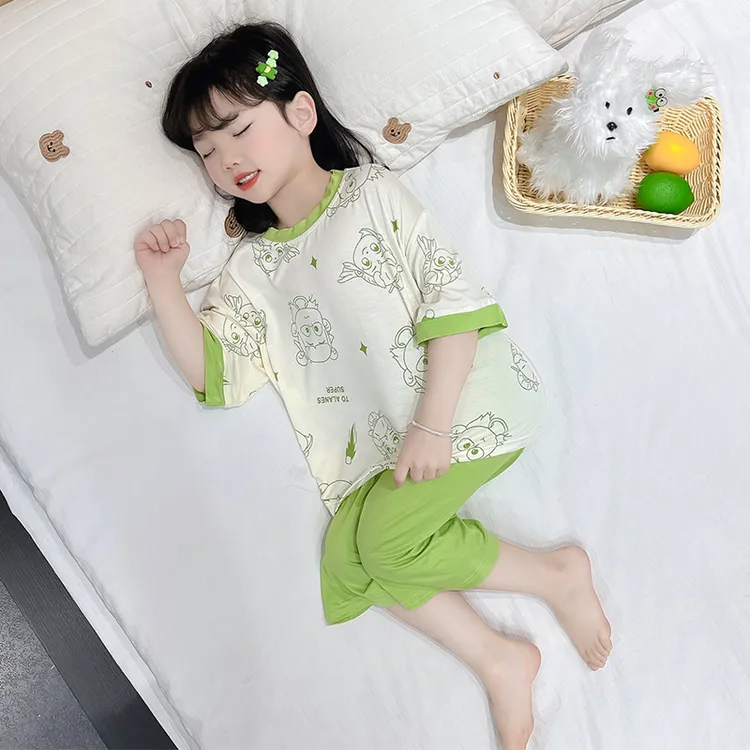 女童莫代尔睡衣夏季2025新款短袖宝宝空调服女孩儿童家居服套装薄