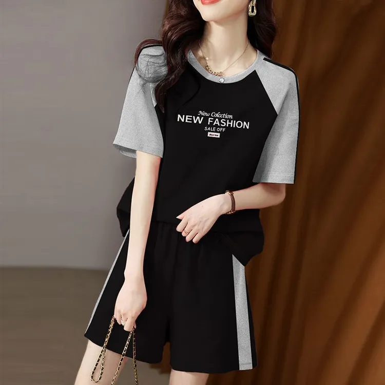 2025年夏季新款健身跑步休闲运动套装女休闲大码短袖显瘦洋气时尚