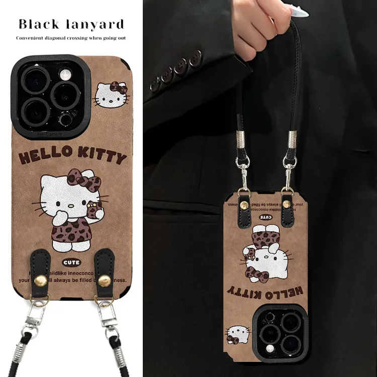 豹纹自拍kt猫适用苹果vivo华为oppo小米iPhone17翻毛皮防摔手机壳