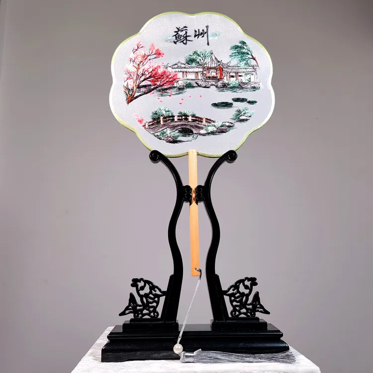 【江南水乡】双面绣圆扇汉服旗袍中国风古风刺绣扇子复古宫廷风拍照