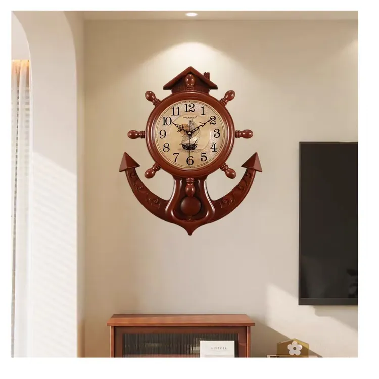 创意船舵挂表摇摆设计适合客厅卧室的家用石英钟钟表