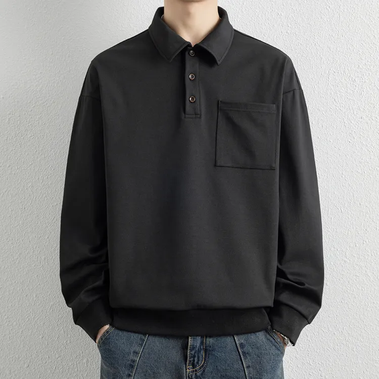 蒂斯派尔翻领卫衣男春秋新款学生长袖POLO宽松休闲运动t恤打底衫