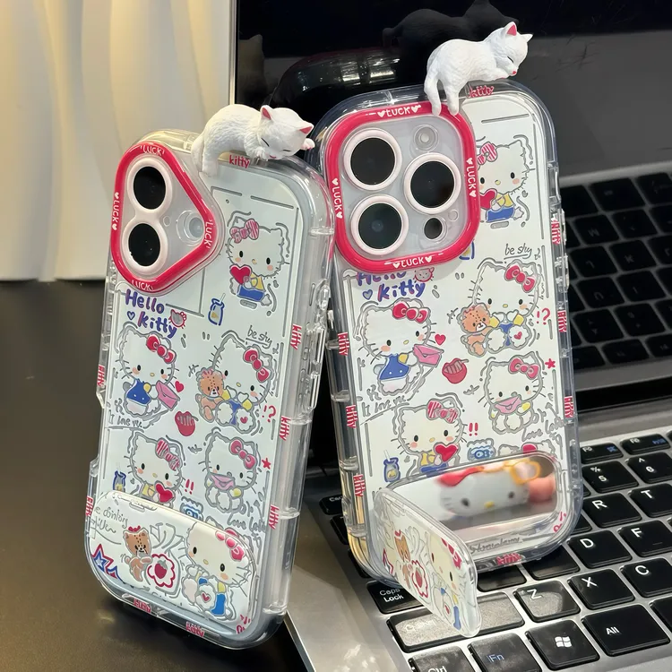 趴趴KT猫镜子支架适用苹果16手机壳iPhone15小米14vivoppo华为p70