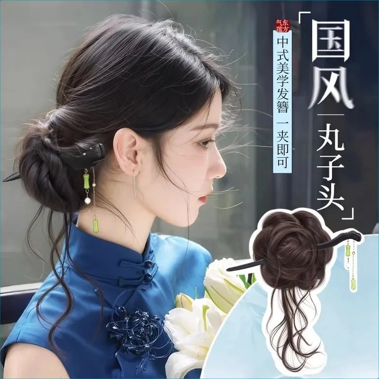 丸子头假发女抓夹古风汉服假发花苞头气质仿真发蓬松自然假发发包