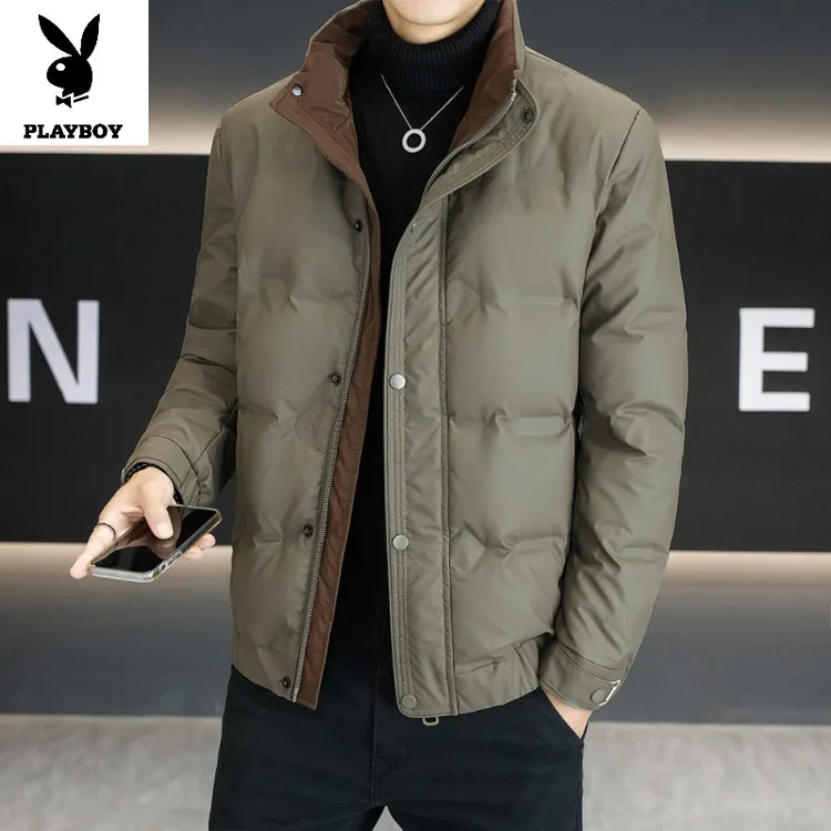 花花公子高端上衣保暖男士2025新款冬装羽绒服百搭立领白鸭绒外套