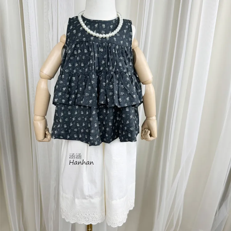 2025新款夏碎花无袖上衣女童套装休闲韩版夏季儿童