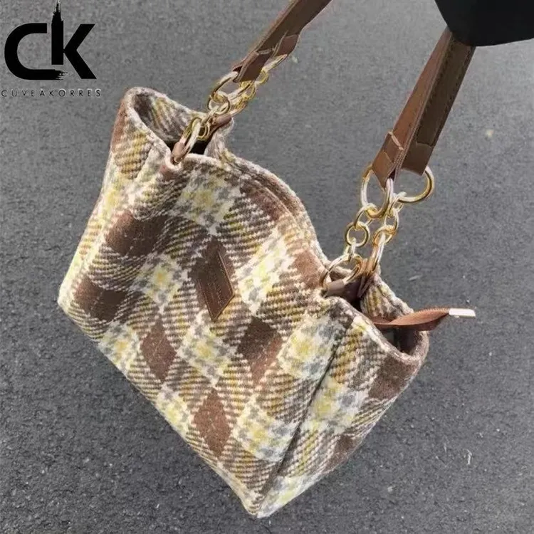 【MIVM】品牌品质毛呢格子包包女秋冬单肩腋下包大容量通勤学