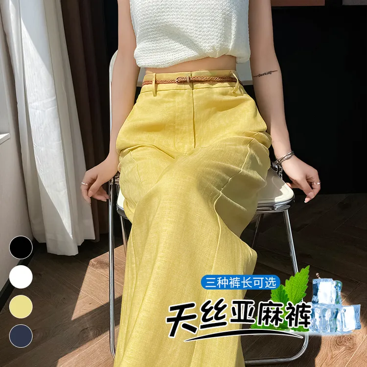 2025夏季新款亚麻阔腿裤高腰棉麻薄款拖地裤女裤子宽松显瘦亚麻裤