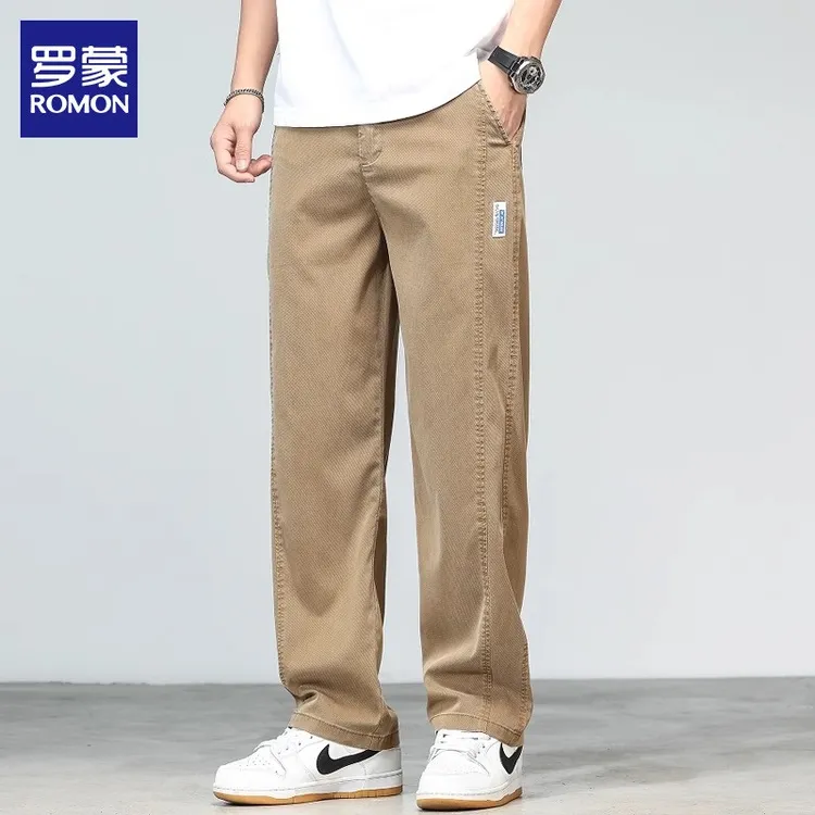 【含莱赛尔】罗蒙男士复古天丝休闲裤2025夏季新款宽松直筒弹力裤男
