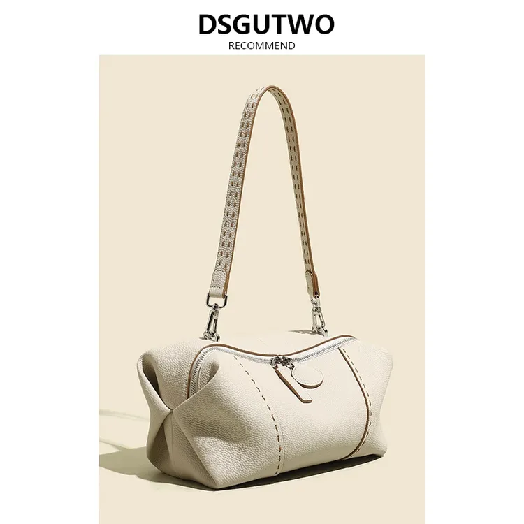 DSGUTWO 波士顿包包女真皮手提枕头包百搭软牛皮大容量女款单肩包