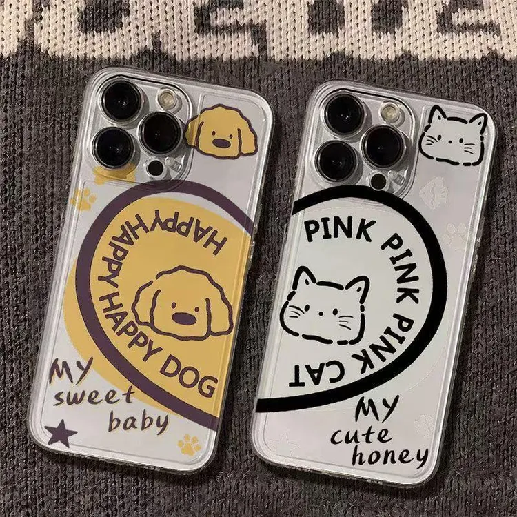 爱心猫狗情侣适用iPhone17手机壳华为荣耀透明VIVO创意OPPO小米17