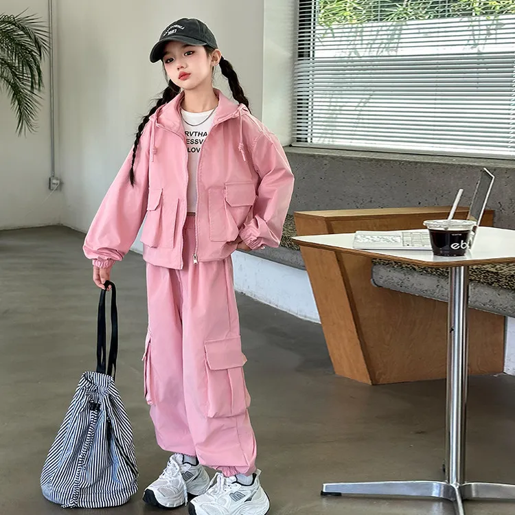 女童春秋潮酷工装套装中大童时尚休闲洋气时髦套装女孩韩版连帽